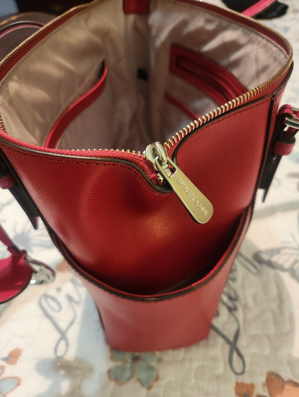 Michael Kors Bright Red Saffiano Leather Tote - Picture 5 of 8